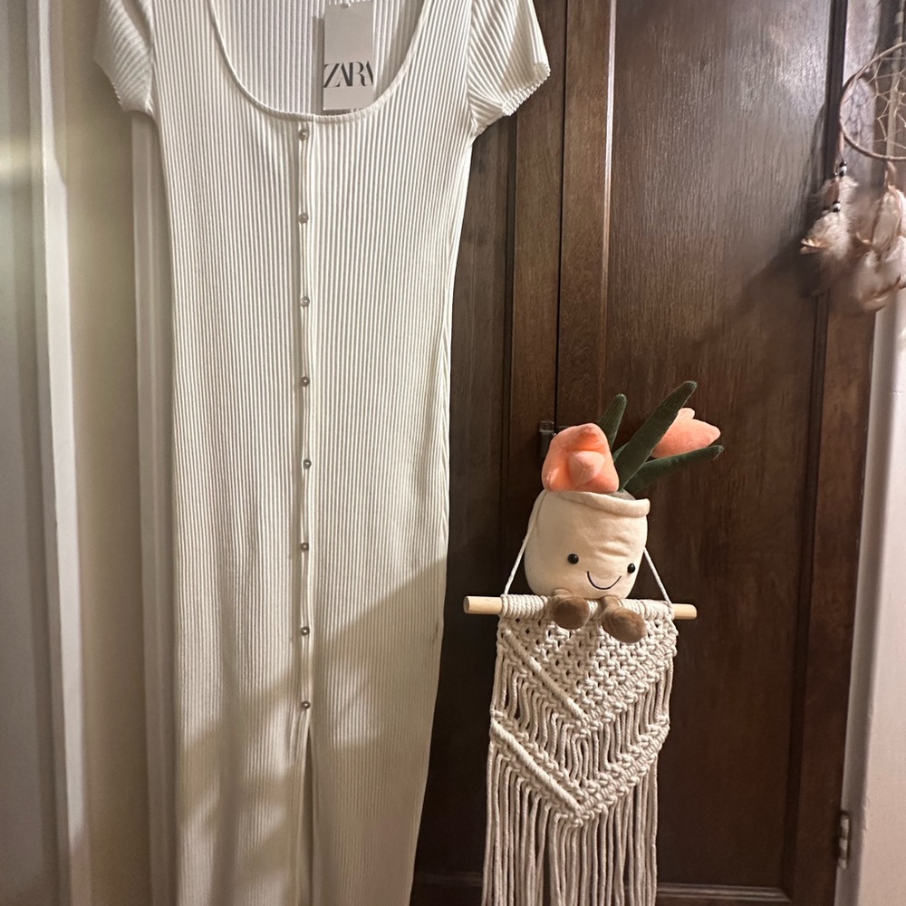 NWT Zara- size L- Cream Ribbed Knit dress